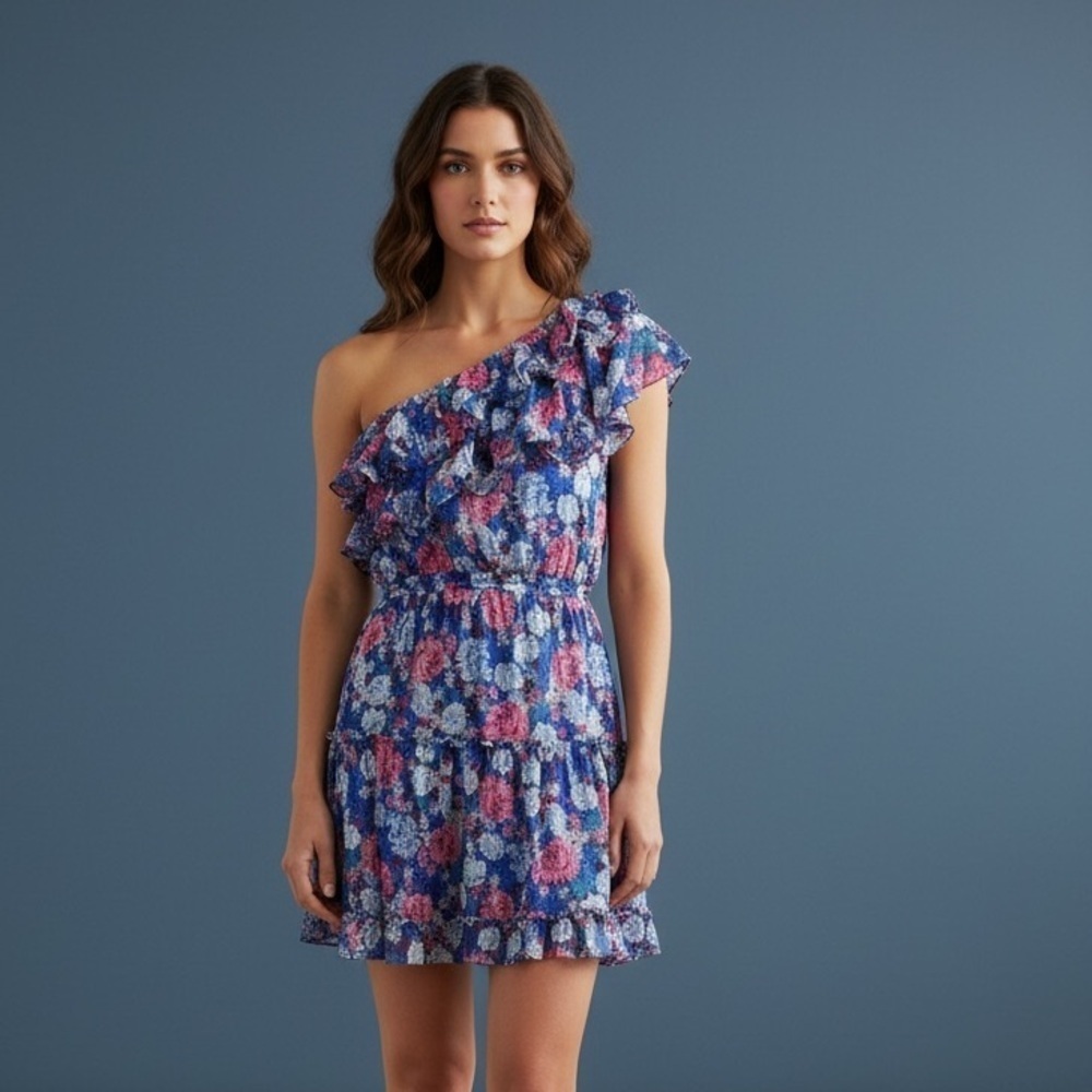 TCEC Fun Floral Ruffle One Shoulder Dress NWT Size Small